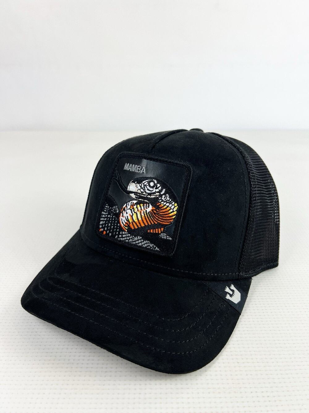 Goorin Bros Black THE SUEDE MAMBA Snake Embroidered Trucker Snapback Hat NWT